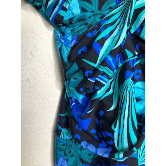 Swimsuits For All Plus Sz 26 Blue Hawaiian High Neck Wrap Swimdress Beach - Picture 11 of 16